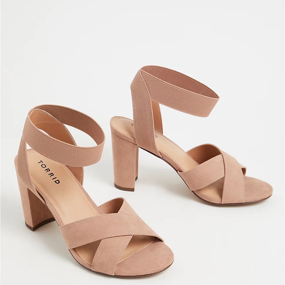 Torrid Taupe Faux Suede Crisscross Strap Heels